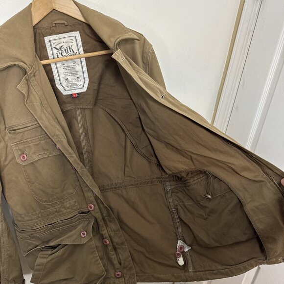 FCUK Men M Cargo Tac Jacket Coat Army Green Canvas Utility - Picture 8 of 11